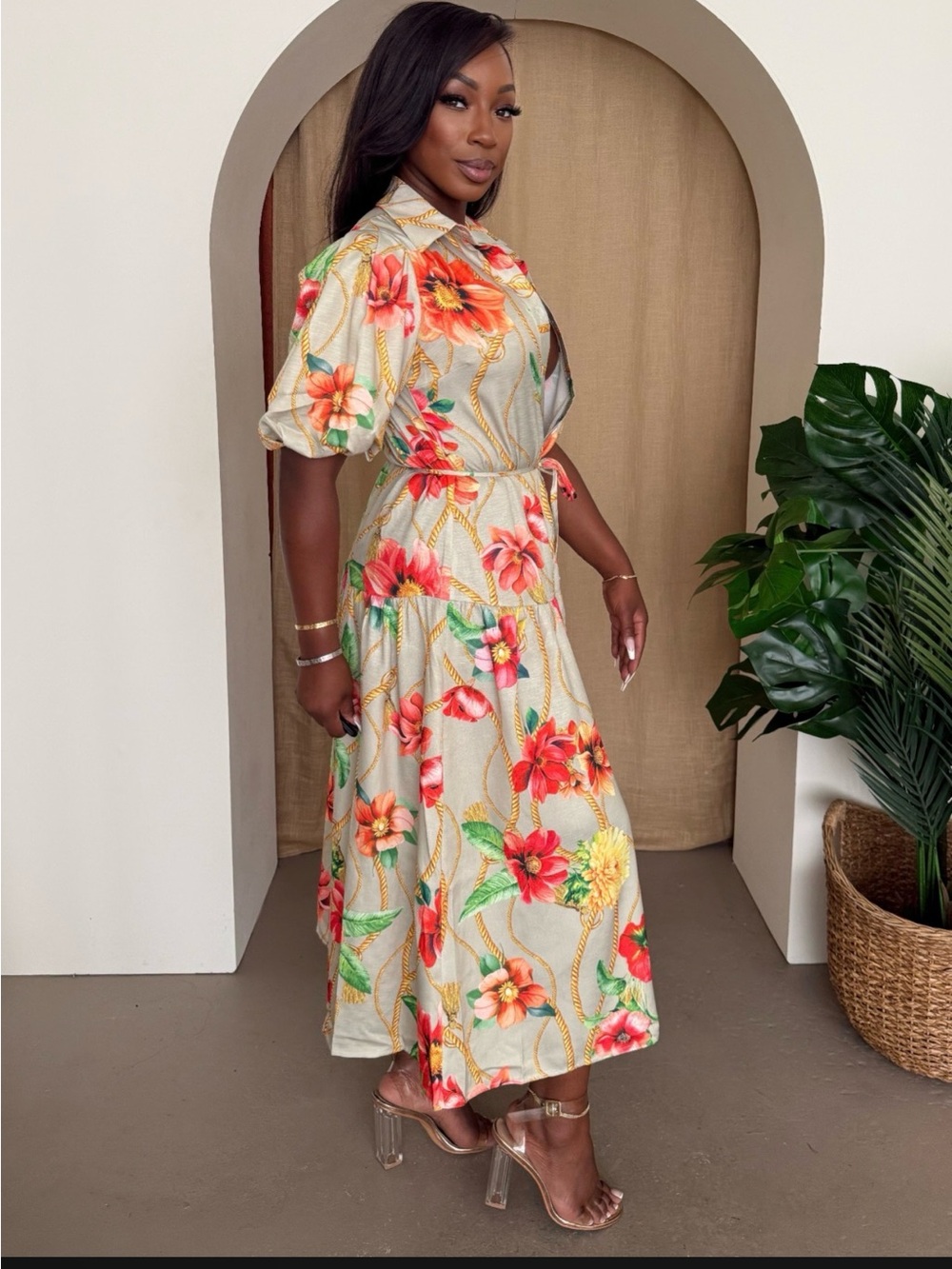 NWT Endless Moon "Tropic Thread" Drop-Waist Midi Dress – - Picture 2 of 8
